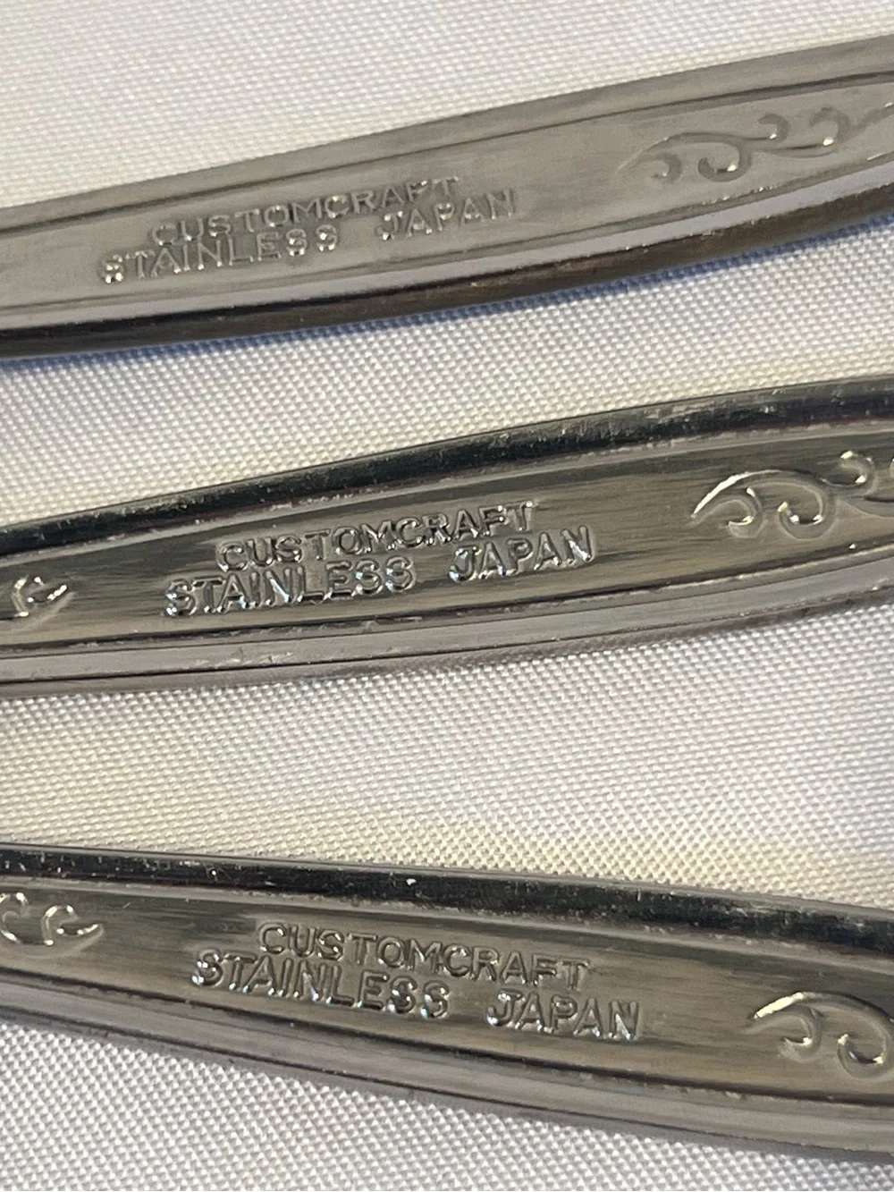 Customcraft Stainless Japan Floral  Teaspoon Set of 3 CUS5 Vintage Ornate Silver